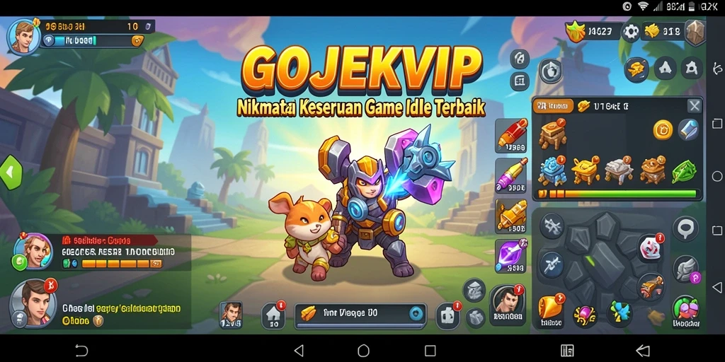 Screenshot gameplay GOJEKVIP menunjukkan interaksi dan kemajuan dalam game Idle.