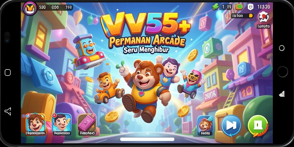 Screenshot utama VV55 menampilkan aksi seru gameplay Arcade.